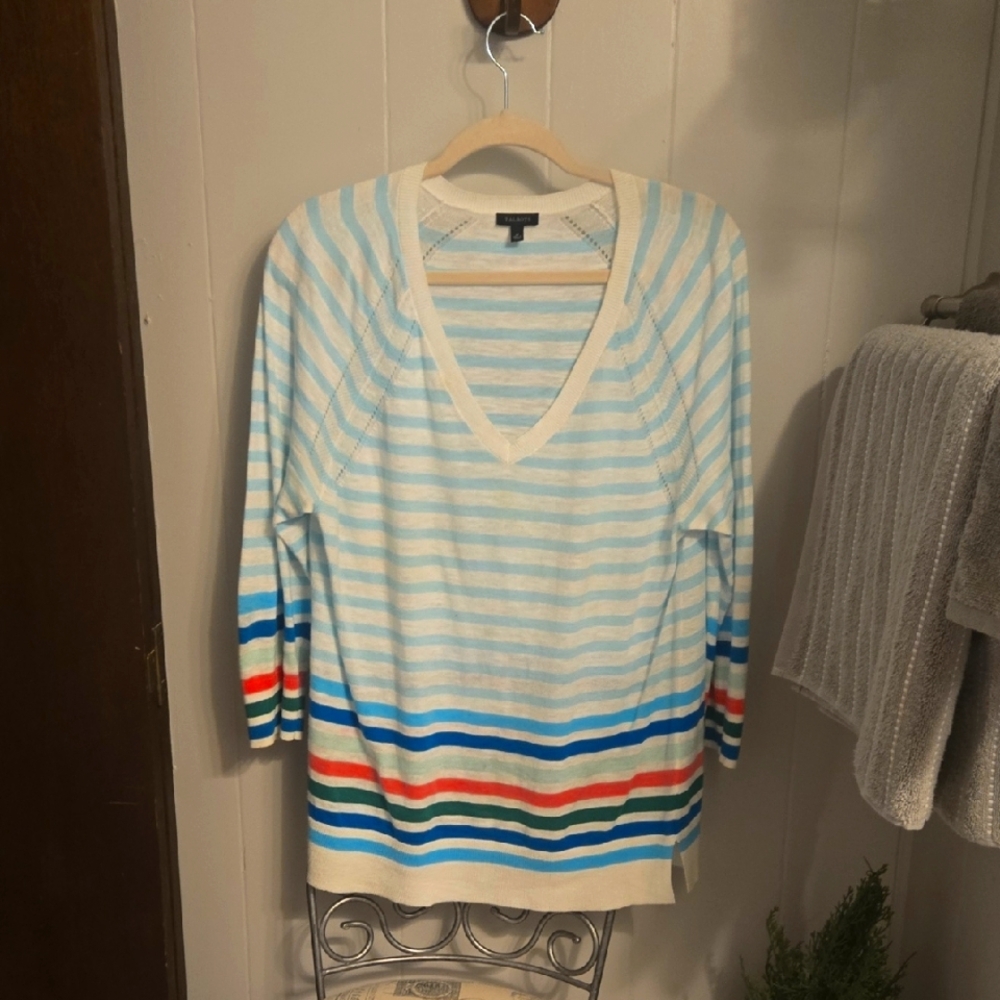 Talbots V-Neck Sweater with Colorful Stripes